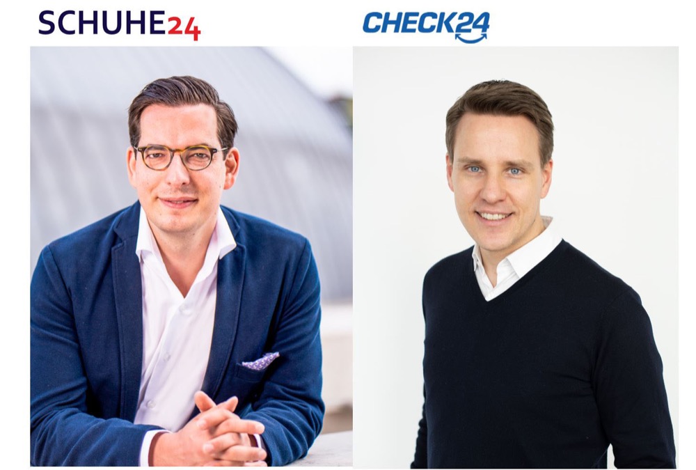 Dr. Dominik Benner (l.), Gründer und Geschäftsführer SCHUHE24, und Dr. Andreas Waschto, Geschäftsführer CHECK24 Fashion.