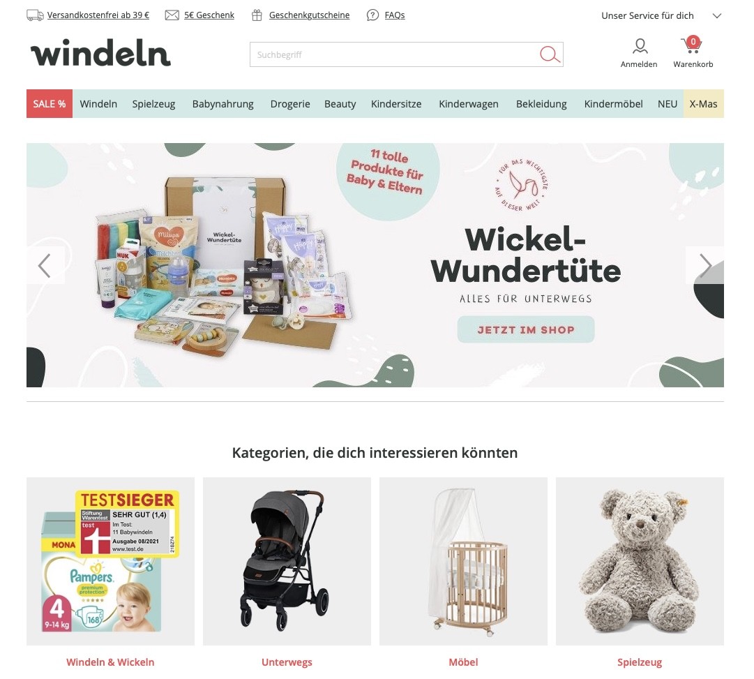 Homepage von Windeln-de