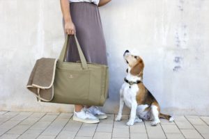 Lässig findet, dass die Taschenkompetenz nicht nur für Babymamas da ist, sondern dass sich nützliche Bags auch für Hunde fertigen lassen.